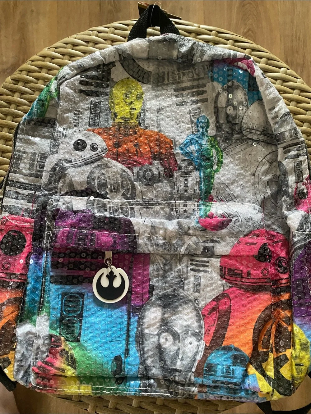 Disney Star Wars Droid Print Sequin Backpack C-3PO R2-D2 BB-8 NWT